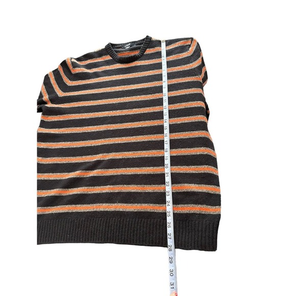 J.Crew Men's Black Gray Orange Striped Wool Crewneck Casual Sweater Size Large - Picture 11 of 11